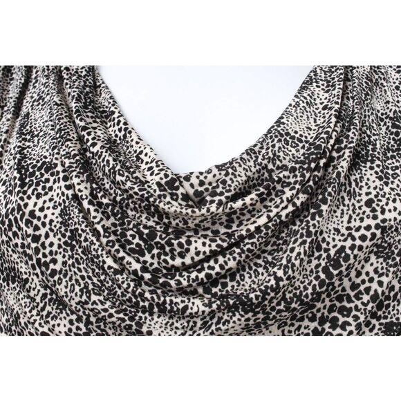 MNG MANGO Leopard Print Bodycon Draped Ruched Cowl Neck Dress Women's Size XS - Picture 4 of 4